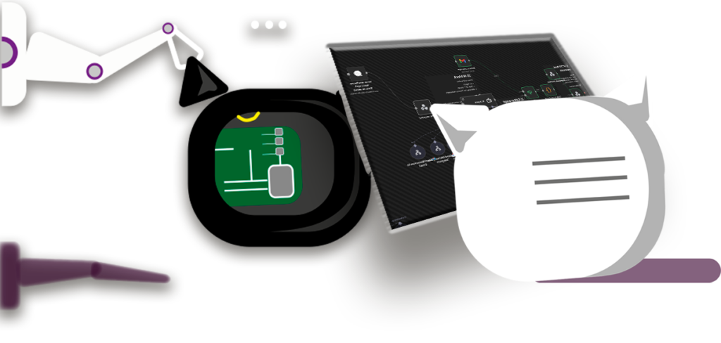 Robot automatizando procesos digitales mientras el sistema de Bitcare ejecuta flujos de trabajo con IA.