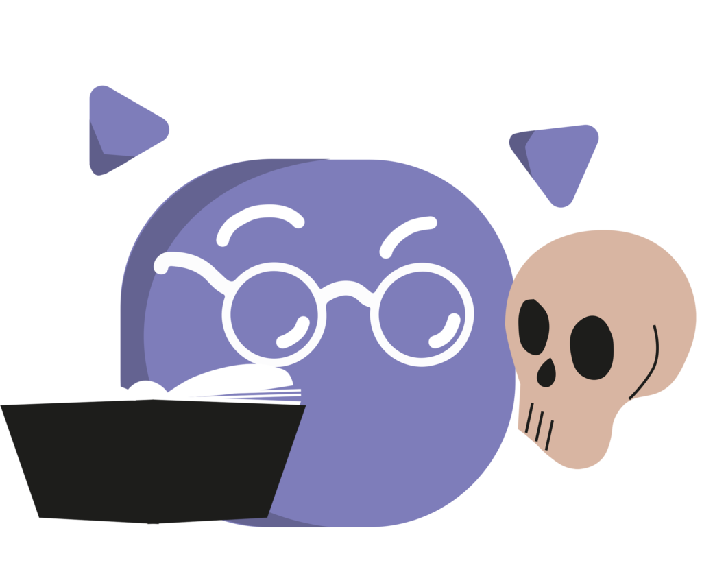 analizando información compleja con un libro y una calavera simbólica, representando el estudio profundo y automatizado de datos mediante IA